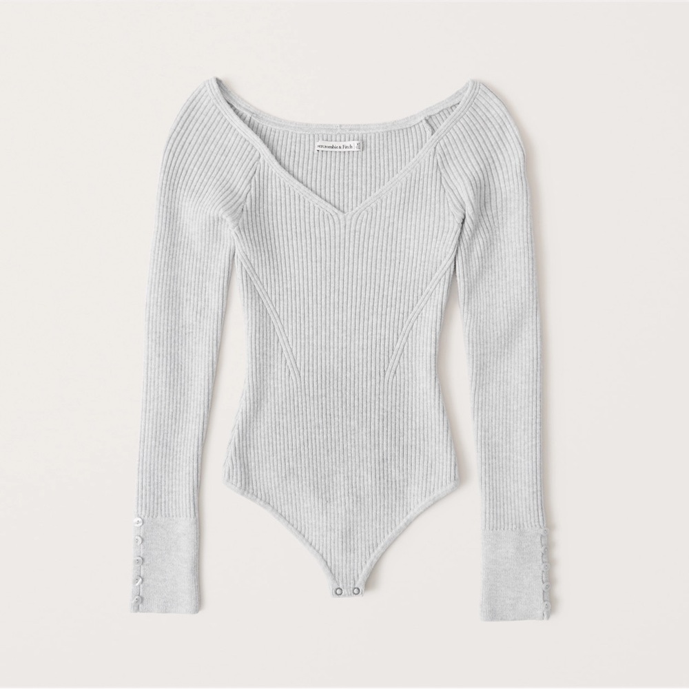 Abercrombie & Fitch Light Gray Ribbed Bodysuit